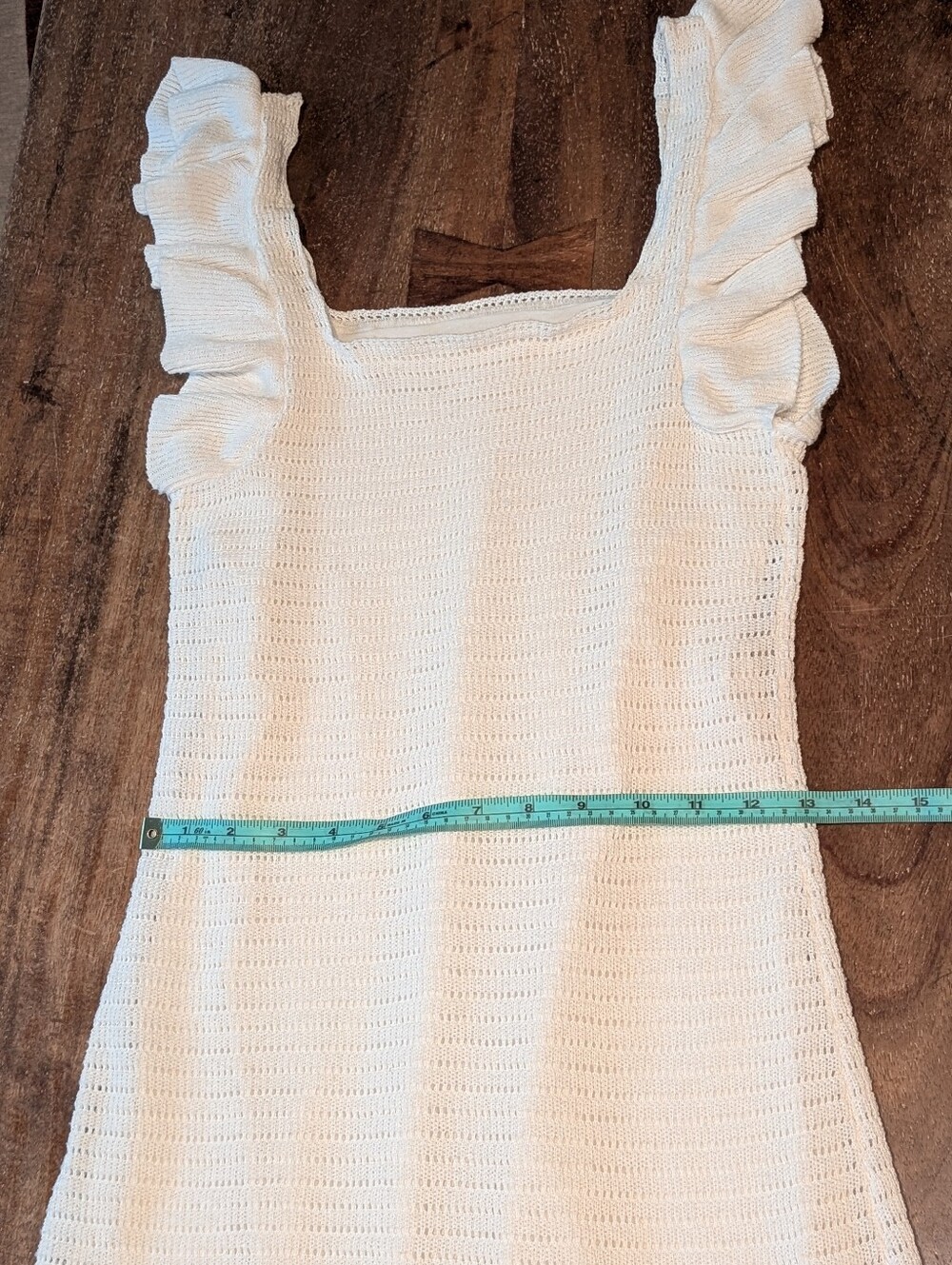 Anthropologie Ruffled Pointelle Mini Dress | Ivory | XS - Picture 9 of 10